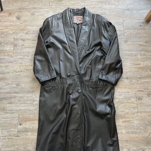 Leather Trench Coat Black Women's Medium International Leather Vintage 90s